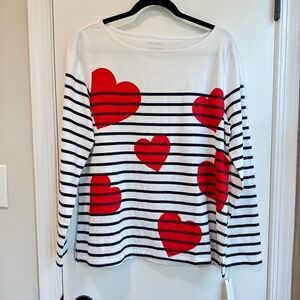 Talbots Striped Heart Print Long Sleeve‎ Top Cotton Blend Tee Shirt L